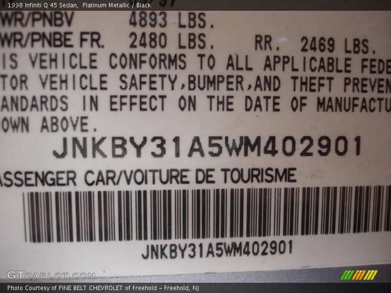 Platinum Metallic / Black 1998 Infiniti Q 45 Sedan