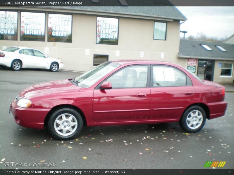 Pepper Red / Beige 2003 Kia Spectra Sedan