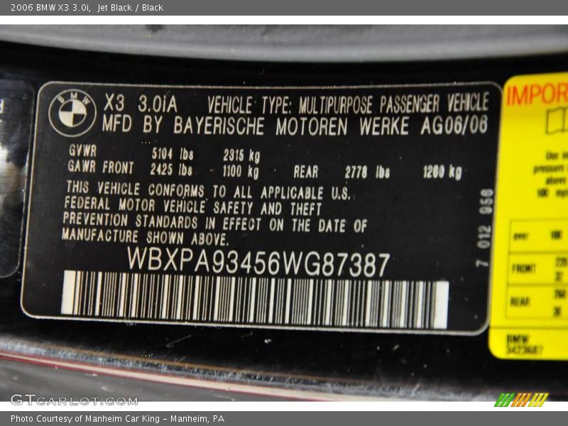 Jet Black / Black 2006 BMW X3 3.0i
