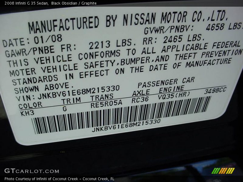 Black Obsidian / Graphite 2008 Infiniti G 35 Sedan
