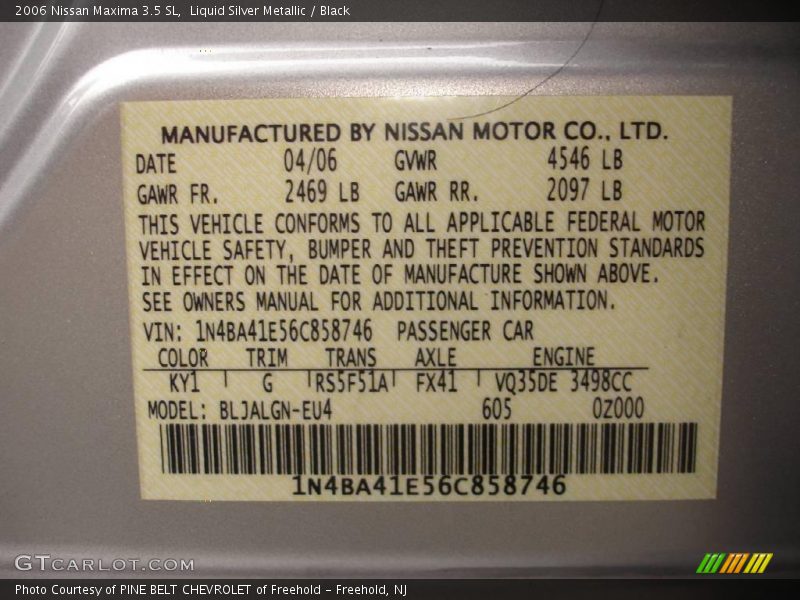 Liquid Silver Metallic / Black 2006 Nissan Maxima 3.5 SL