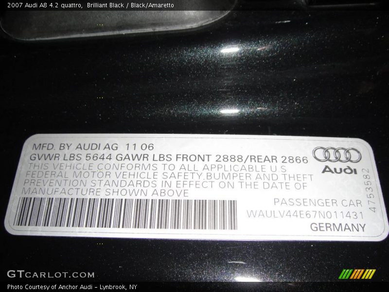 Brilliant Black / Black/Amaretto 2007 Audi A8 4.2 quattro