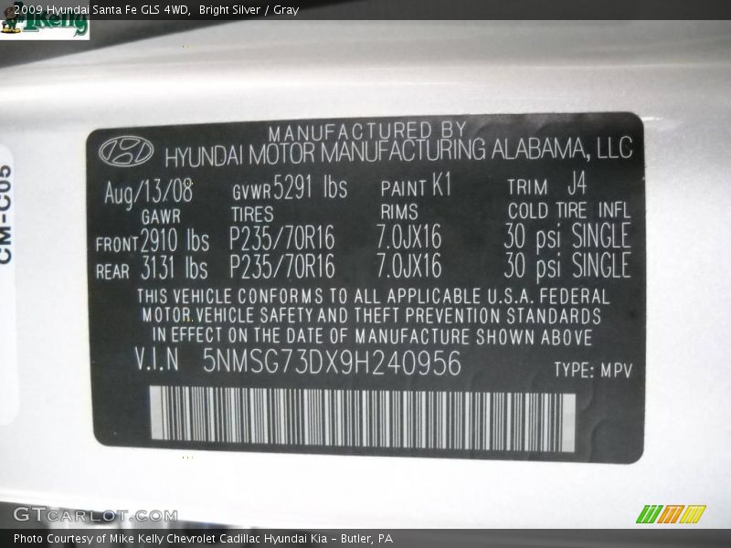 Bright Silver / Gray 2009 Hyundai Santa Fe GLS 4WD