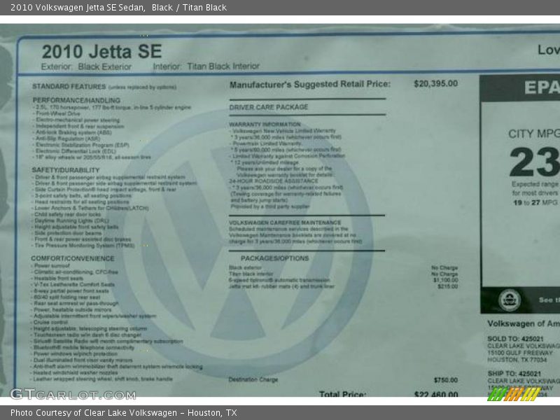 Black / Titan Black 2010 Volkswagen Jetta SE Sedan