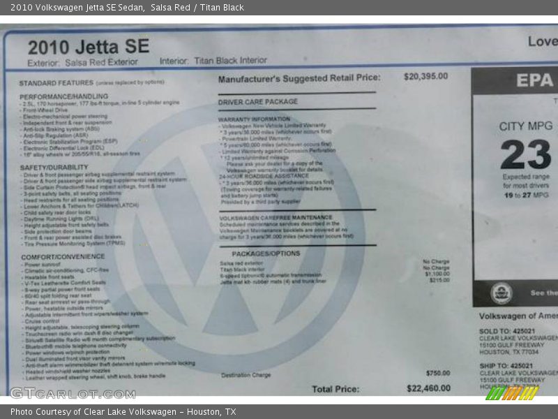 Salsa Red / Titan Black 2010 Volkswagen Jetta SE Sedan