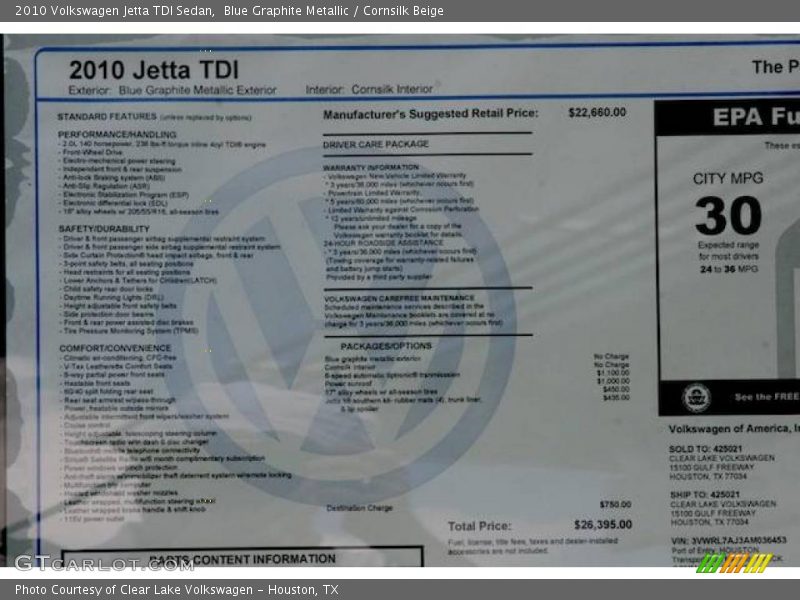 Blue Graphite Metallic / Cornsilk Beige 2010 Volkswagen Jetta TDI Sedan