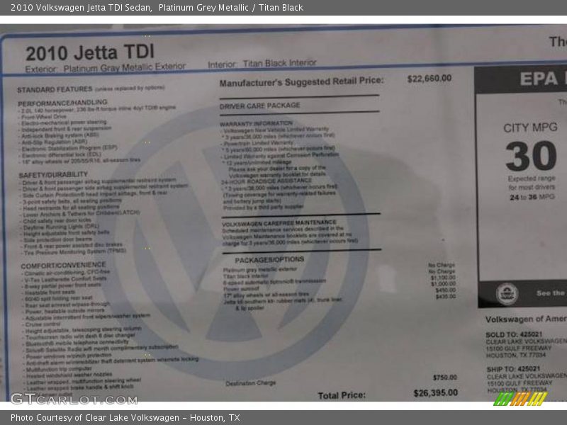 Platinum Grey Metallic / Titan Black 2010 Volkswagen Jetta TDI Sedan