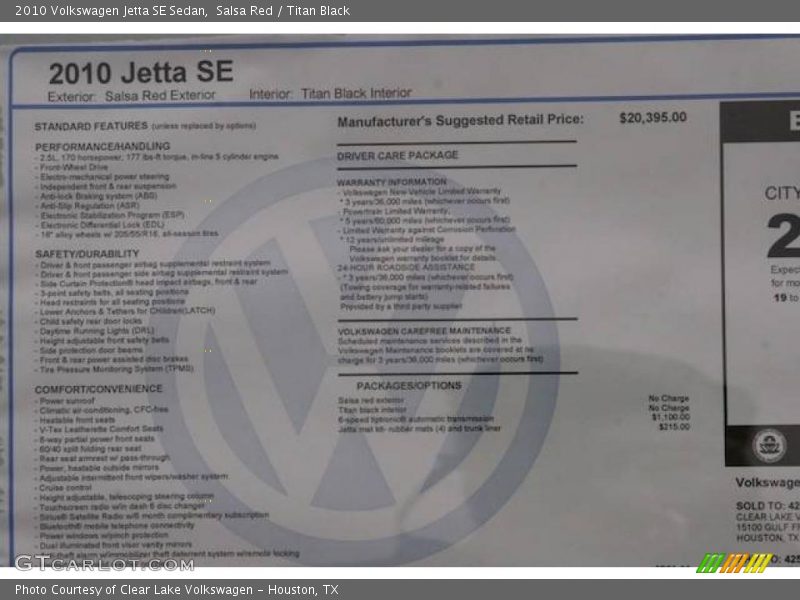 Salsa Red / Titan Black 2010 Volkswagen Jetta SE Sedan