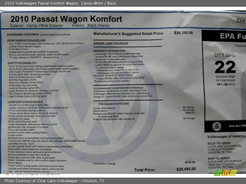 Candy White / Black 2010 Volkswagen Passat Komfort Wagon