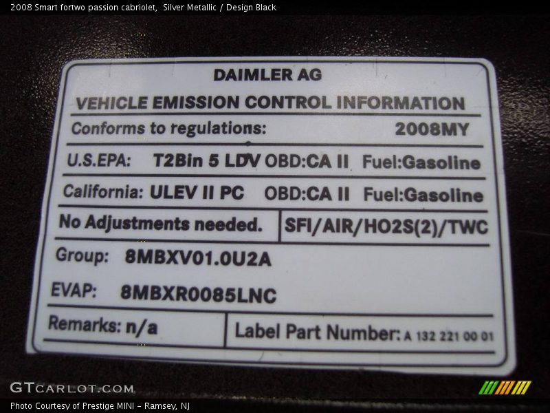 Silver Metallic / Design Black 2008 Smart fortwo passion cabriolet
