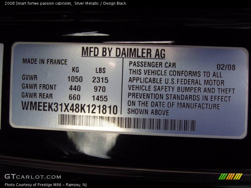 Silver Metallic / Design Black 2008 Smart fortwo passion cabriolet