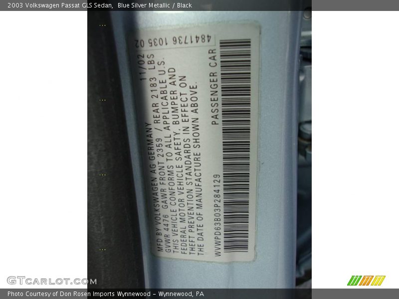 Blue Silver Metallic / Black 2003 Volkswagen Passat GLS Sedan