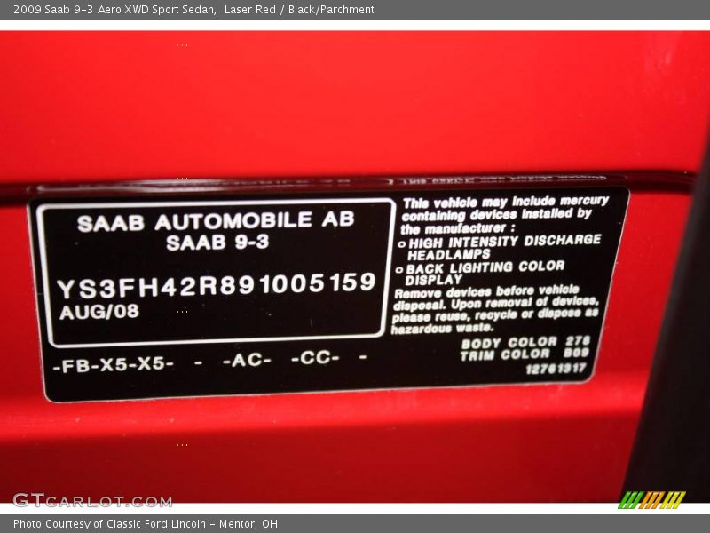 Laser Red / Black/Parchment 2009 Saab 9-3 Aero XWD Sport Sedan
