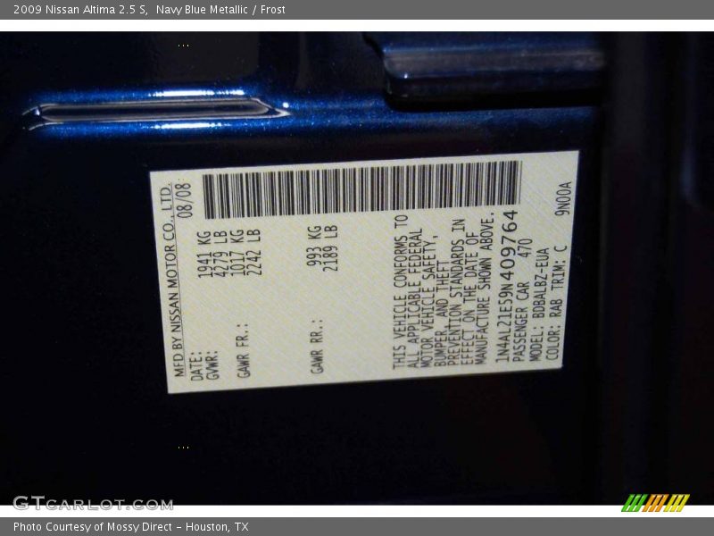 Navy Blue Metallic / Frost 2009 Nissan Altima 2.5 S
