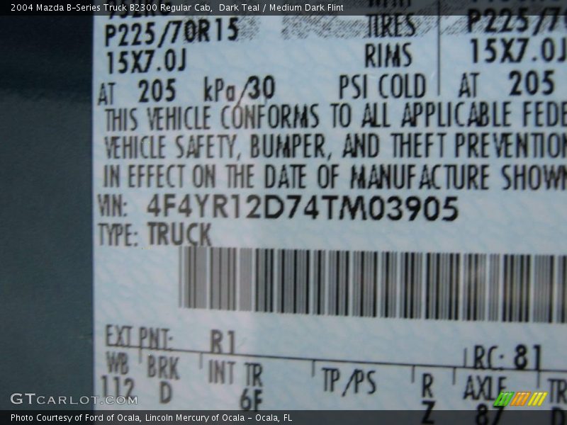 Dark Teal / Medium Dark Flint 2004 Mazda B-Series Truck B2300 Regular Cab