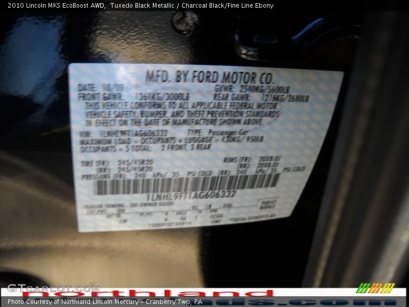 Tuxedo Black Metallic / Charcoal Black/Fine Line Ebony 2010 Lincoln MKS EcoBoost AWD