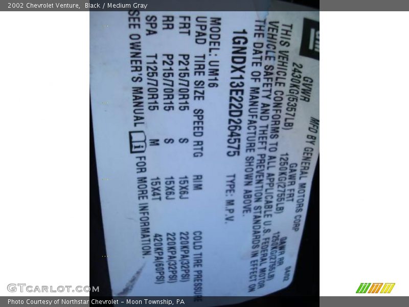 Black / Medium Gray 2002 Chevrolet Venture