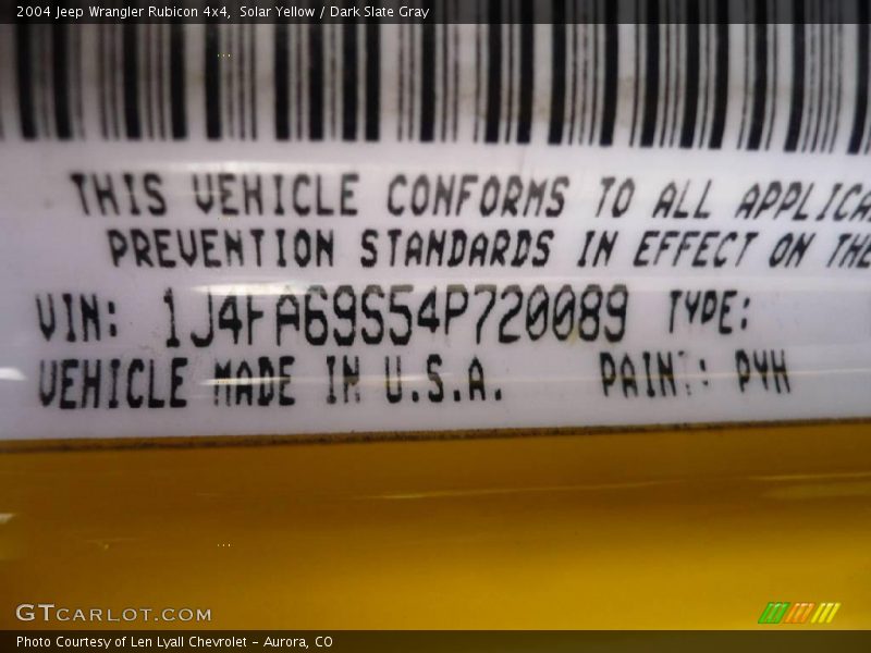 Solar Yellow / Dark Slate Gray 2004 Jeep Wrangler Rubicon 4x4