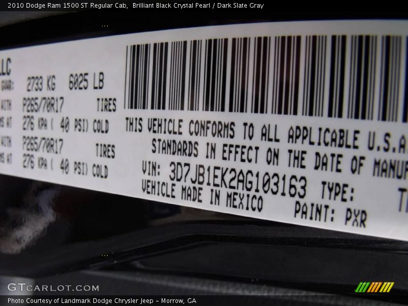 Brilliant Black Crystal Pearl / Dark Slate Gray 2010 Dodge Ram 1500 ST Regular Cab