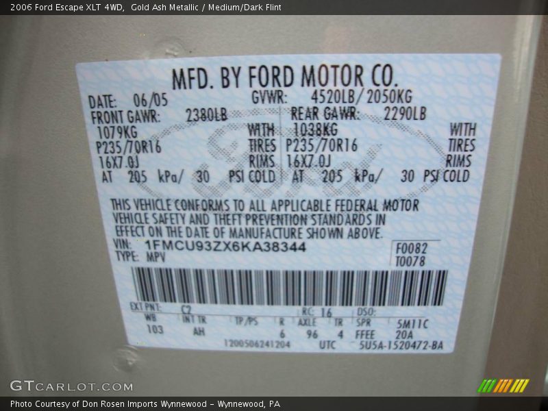 Gold Ash Metallic / Medium/Dark Flint 2006 Ford Escape XLT 4WD