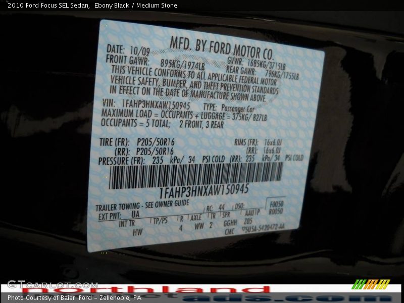 Ebony Black / Medium Stone 2010 Ford Focus SEL Sedan