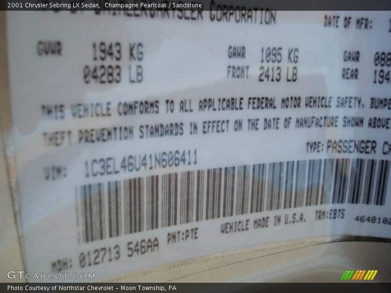 Champagne Pearlcoat / Sandstone 2001 Chrysler Sebring LX Sedan