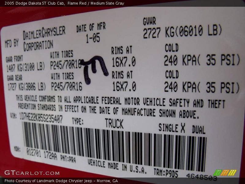 Flame Red / Medium Slate Gray 2005 Dodge Dakota ST Club Cab