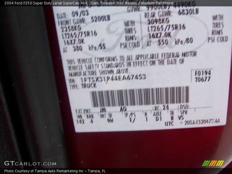 Dark Toreador Red Metallic / Medium Parchment 2004 Ford F350 Super Duty Lariat SuperCab 4x4