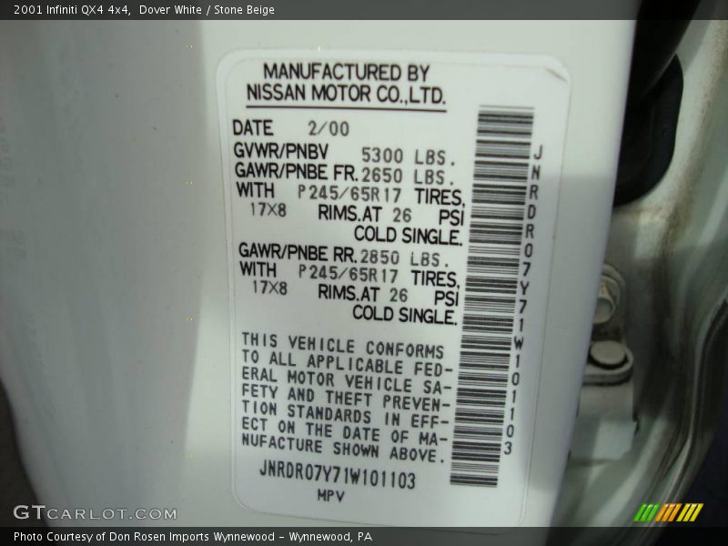 Dover White / Stone Beige 2001 Infiniti QX4 4x4