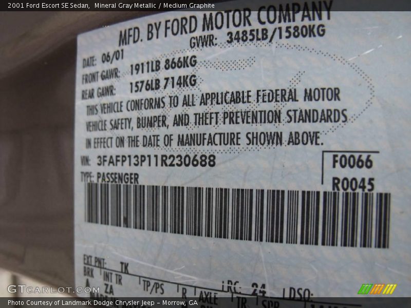 Mineral Gray Metallic / Medium Graphite 2001 Ford Escort SE Sedan