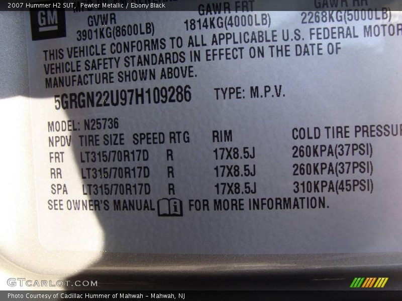 Pewter Metallic / Ebony Black 2007 Hummer H2 SUT