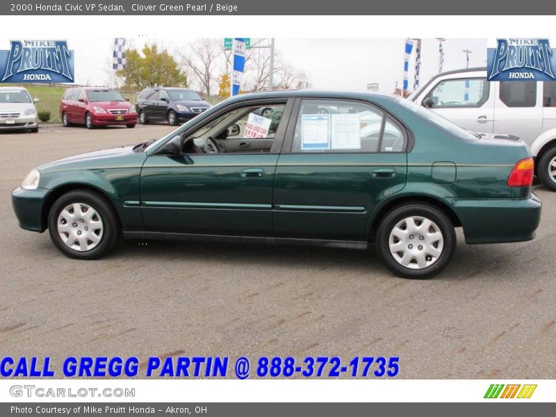 Clover Green Pearl / Beige 2000 Honda Civic VP Sedan