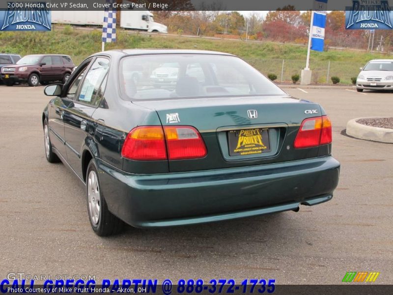 Clover Green Pearl / Beige 2000 Honda Civic VP Sedan