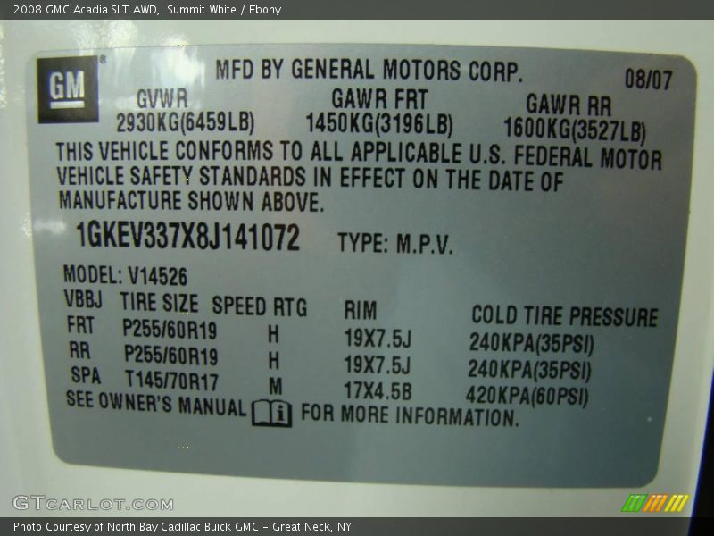 Summit White / Ebony 2008 GMC Acadia SLT AWD