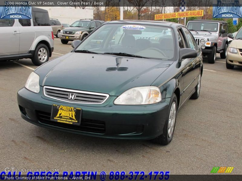 Clover Green Pearl / Beige 2000 Honda Civic VP Sedan