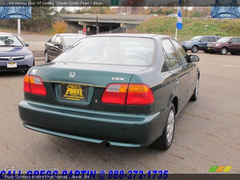 Clover Green Pearl / Beige 2000 Honda Civic VP Sedan