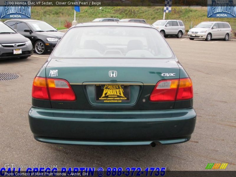 Clover Green Pearl / Beige 2000 Honda Civic VP Sedan