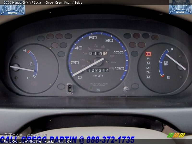 Clover Green Pearl / Beige 2000 Honda Civic VP Sedan