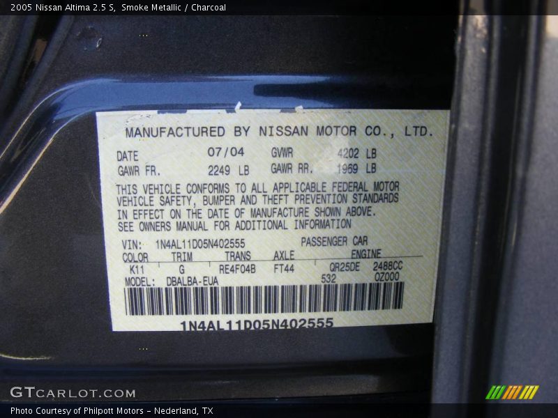 Smoke Metallic / Charcoal 2005 Nissan Altima 2.5 S