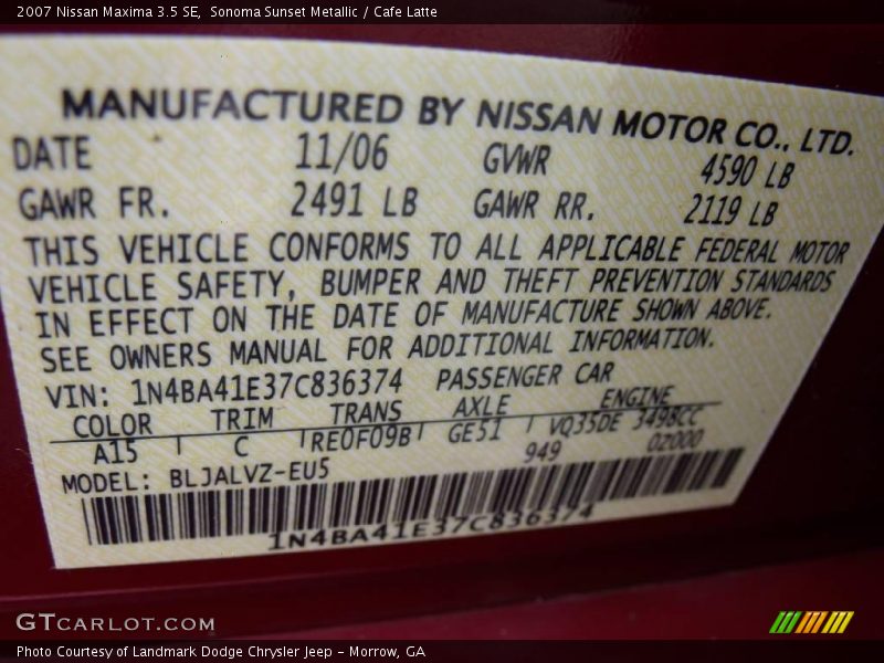 Sonoma Sunset Metallic / Cafe Latte 2007 Nissan Maxima 3.5 SE