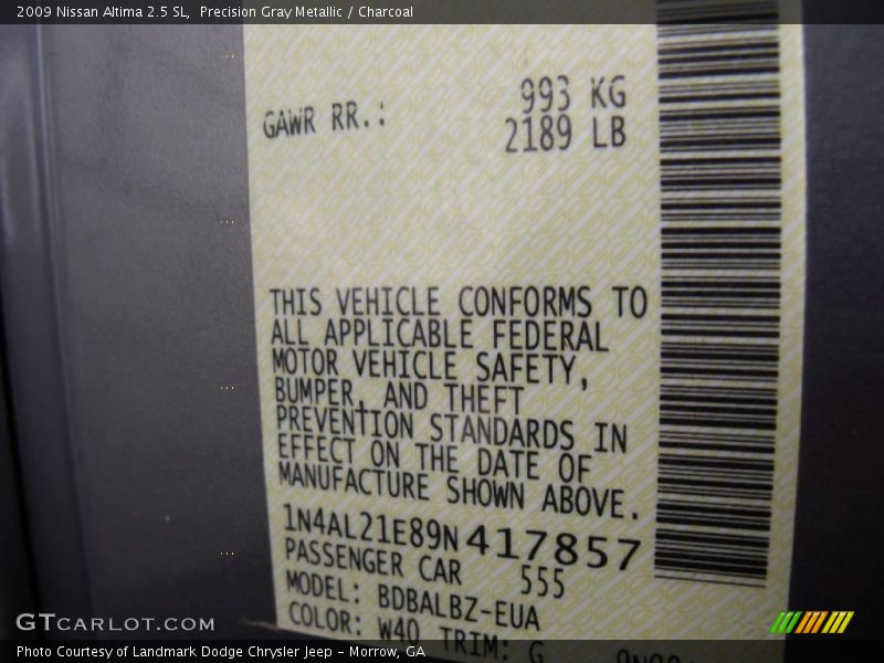 Precision Gray Metallic / Charcoal 2009 Nissan Altima 2.5 SL