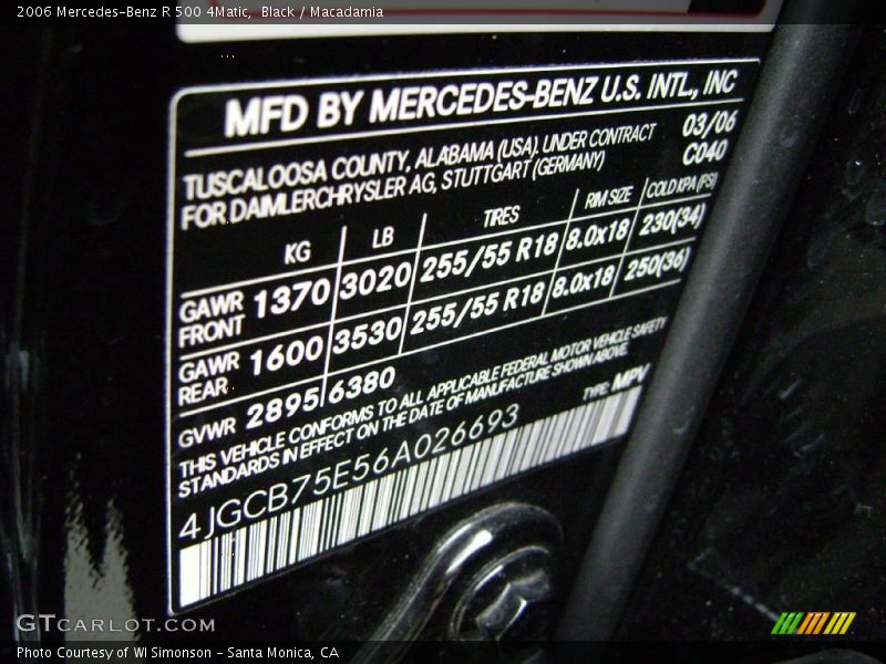 Black / Macadamia 2006 Mercedes-Benz R 500 4Matic