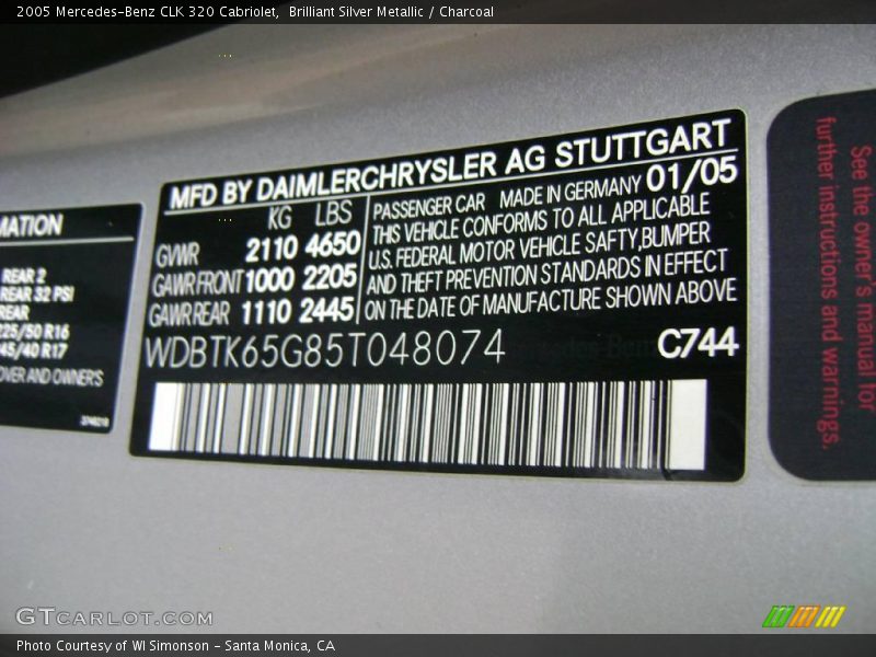 Brilliant Silver Metallic / Charcoal 2005 Mercedes-Benz CLK 320 Cabriolet