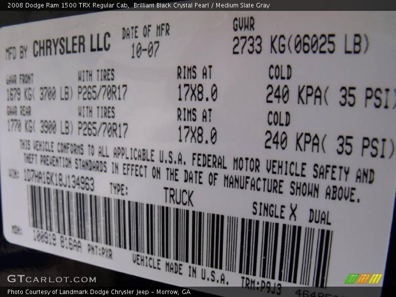 Brilliant Black Crystal Pearl / Medium Slate Gray 2008 Dodge Ram 1500 TRX Regular Cab