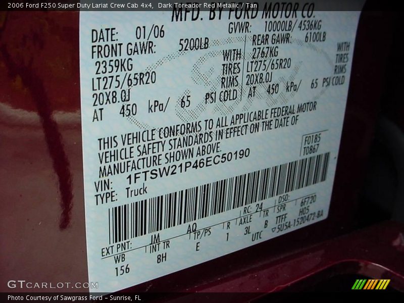 Dark Toreador Red Metallic / Tan 2006 Ford F250 Super Duty Lariat Crew Cab 4x4