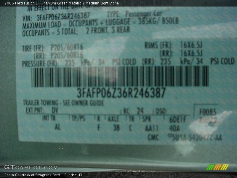 Titanium Green Metallic / Medium Light Stone 2006 Ford Fusion S
