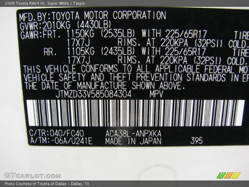 Super White / Taupe 2008 Toyota RAV4 I4