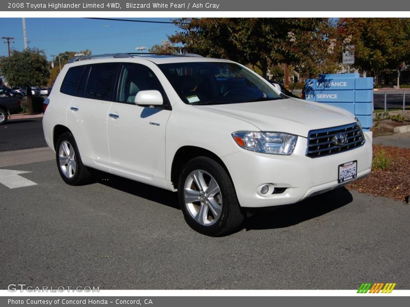 Blizzard White Pearl / Ash Gray 2008 Toyota Highlander Limited 4WD