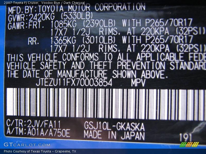 Voodoo Blue / Dark Charcoal 2007 Toyota FJ Cruiser