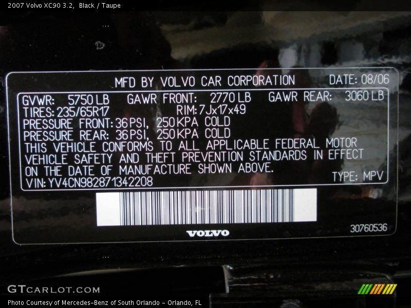 Black / Taupe 2007 Volvo XC90 3.2
